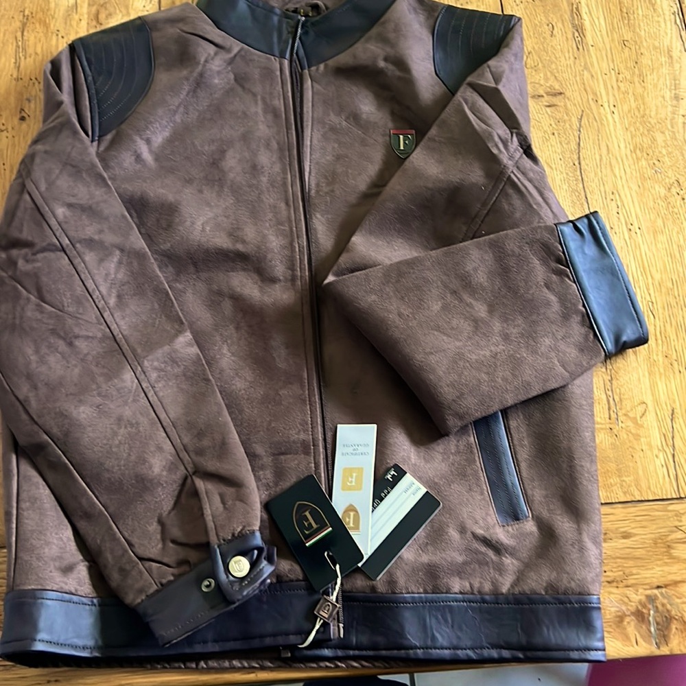 Made in Italy F Collections Faux Vegan Leather Jacket brown